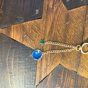 Gold Keychain with Blue and Green Star Charms